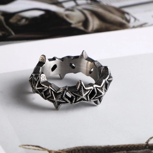 Gothic punk pentagram star ring with vintage oxidized finish for men and women