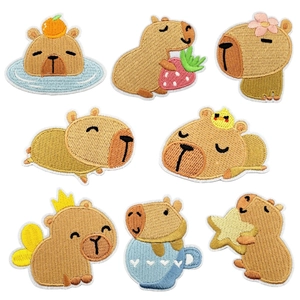 Capybara Cartoon Embroidery Patches Iron On Decorative Appliques For Kids Clothing Hats Backpacks DIY Sewing Cute Animal