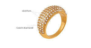 Detail of 0.97cm wide gold-plated titanium ring with multi-row Czech diamond inlay
