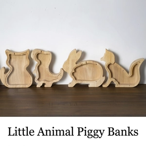 Animal Shaped Piggy Bank Wooden Money Saving Box Transparent Acrylic Window Decorative Desktop Cash Coin Jar