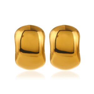 Minimalist gold plated geometric hoop earrings with polished finish on white background