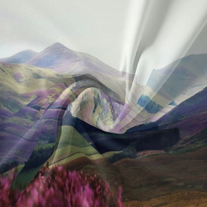 Detail of bohemian mountain tapestry fabric texture with artistic spiral folds