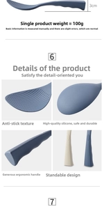 Dettaglio della spatola per riso in silicone antiaderente con manico ergonomico