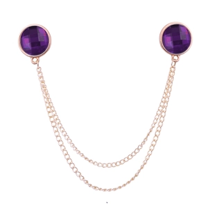Korean style gold collar chain with purple round crystals and double tassel metal link