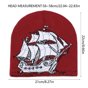Spécifications de taille du bonnet bordeaux en maille avec motif de voilier jacquard