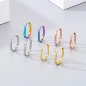 Boucles Oreilles Créoles Ovales Géométriques Acier Inoxydable Minimalistes Tendance Unisexes Bijoux Mode Accessoires Métal