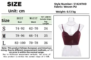 Detailed size chart for the PU faux leather strapless tube top with back lace-up design