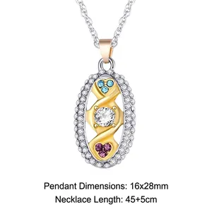 Elegant two-tone oval pendant necklace with mixed colorful heart stones and cubic zirconia