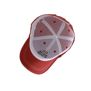 Red kids baseball cap with crown bear embroidery and breathable mesh lining detail