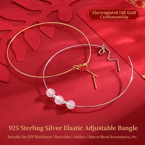 Verstellbares S925 Sterlingsilber und 18K vergoldetes Stretch-Armband mit Katzenaugenperlen