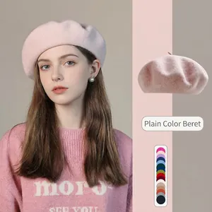 Béret en Laine pour Femmes Chapeau de Peintre Français Couleur Unie Rétro Chaud Bonnet d'Hiver Artistique Minimaliste pour Femme Quotidien