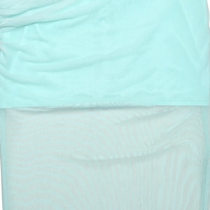Detailed close-up of light cyan mesh fabric texture with subtle elegant ruched draping
