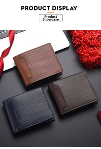 Detailed view of men's tri-color bi-fold wallets featuring woven and smooth leather textures