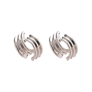 Modern silver geometric C-shaped stud earrings with multi-layered curved line design