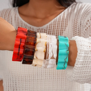 Chunky Bangle Bracelet Acrylic Resin Marble Texture Wave Gear Edge Geometric Vintage Exaggerated Hand Cuff For Women
