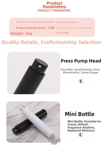 Technical drawing of 10ml rotary perfume atomizer with ABS shell and glass inner bottle