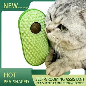 Pea-shaped cat self groomer wall brush with catnip ball for massage and hair shedding