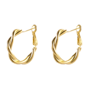 Fashionable golden twisted geometric hoop earrings with a minimalist vintage metal texture