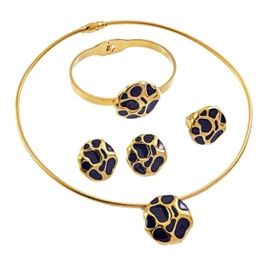 Parure de bijoux en acier titane doré avec pendentifs ronds en émail noir et blanc