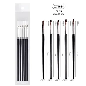 5Pcs professional black nail art brush set for UV gel liner and French manicure tips