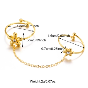 Elegant gold-tone bow flower double finger stainless steel ring for women in white background