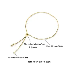 Adjustable 925 silver chain with 5mm silicone slider bead and 3mm round gold beads