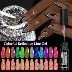 Reflective Line Gel Nail Art Polish Glitter Painting Drawing UV LED DIY Manicure Colorful Diamond Effect Sparkle