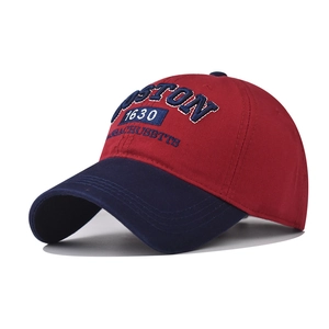 Classic cotton Boston baseball cap in red and navy with 3D embroidery on front