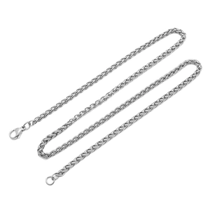 Mens silver stainless steel wheat chain necklace set with secure lobster clasp closure