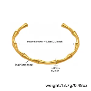 Detailed view of golden stainless steel bamboo joint bracelet with dimensions and weight info