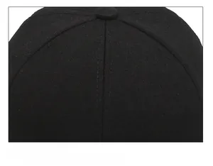 Detailed top view of a black baseball cap featuring reinforced crown stitching and fabric button