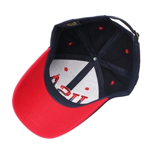Classic USA embroidered baseball cap featuring red brim and adjustable metal buckle back