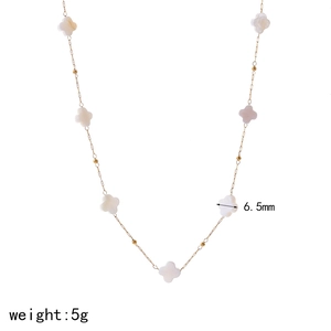 French style gold titanium steel necklace with white clover pearl shell pendant