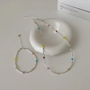 Rainbow Crystal Beaded Necklace And Bracelet For Women Colorful Faceted Stones Summer Dopamine Style Fashion Jewelry