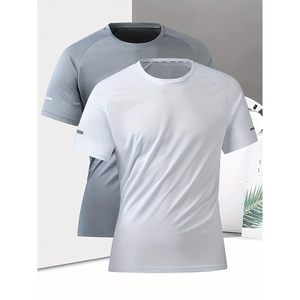 Detail of breathable mesh fabric on men's white and grey quick-dry athletic t-shirts