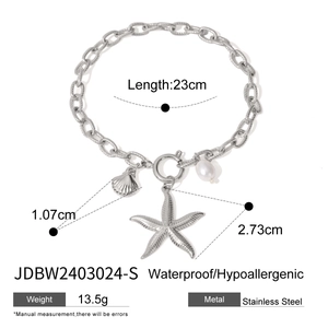 18K gold stainless steel starfish shell pearl charm bracelet with length measurements