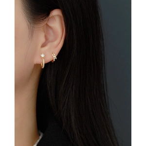 Elegant gold plated S925 sterling silver star hoop earrings with sparkling zircon