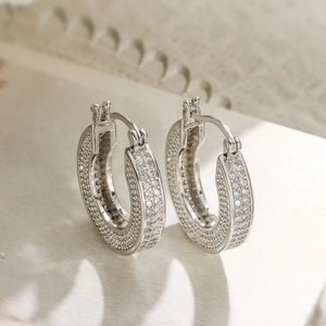 Geometric Hoop Earrings Gold Plated Copper Zircon Pavé Luxury Dainty Jewelry For Women