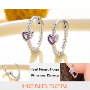 Purple Heart Zircon Hoop Earrings Copper Small Twisted Texture Sweet Style Ear Buckles Simple Jewelry For Women