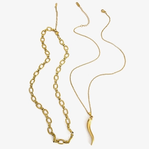 Italian horn pendant necklace set in gold titanium steel with two chain styles