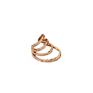 French style multi-layer cutout rose gold ear cuff with zircons on white background