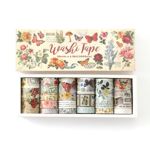 20 rolls of vintage washi tape set featuring floral, butterfly, and botanical designs