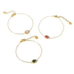 Elegant gold-plated titanium steel bracelets with oval zircon in red, green, and white