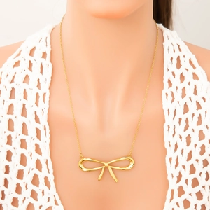 Elegant Bow Pendant Necklace 18K Gold Plated Stainless Steel Titanium Twisted Ribbon Bowknot Jewelry For Women