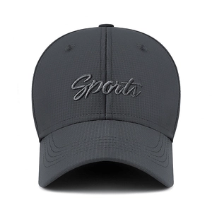 Dark grey fitted baseball cap with Sports embroidery and breathable mesh texture