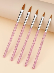 Lot de 5 pinceaux de nail art détaillés avec manches acryliques pailletés et poils fins