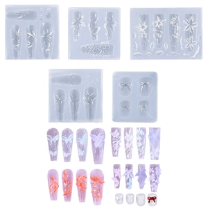 5-piece 3D lily flower and butterfly silicone nail art molds for embossed DIY designs