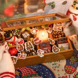 Set de 46 autocollants de Noël décoratifs dans une boîte de rangement en bois