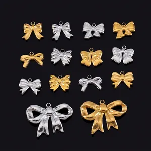 Polished stainless steel bow pendants for DIY jewelry in various sizes and gold/silver finishes