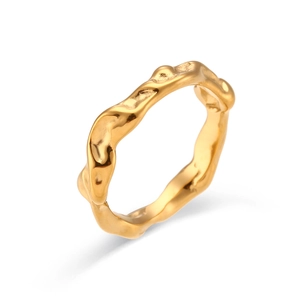 Minimalist 18k gold plated stainless steel ring with unique irregular wave texture design